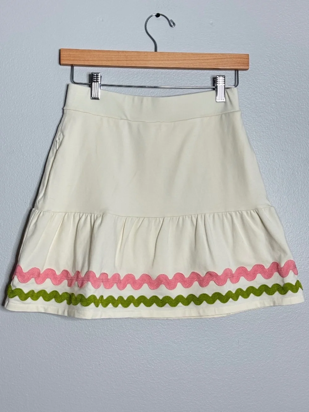 Spartina Jersey Flounce Skort Antique White Ric Rac Stretch Pink Green Size XS
